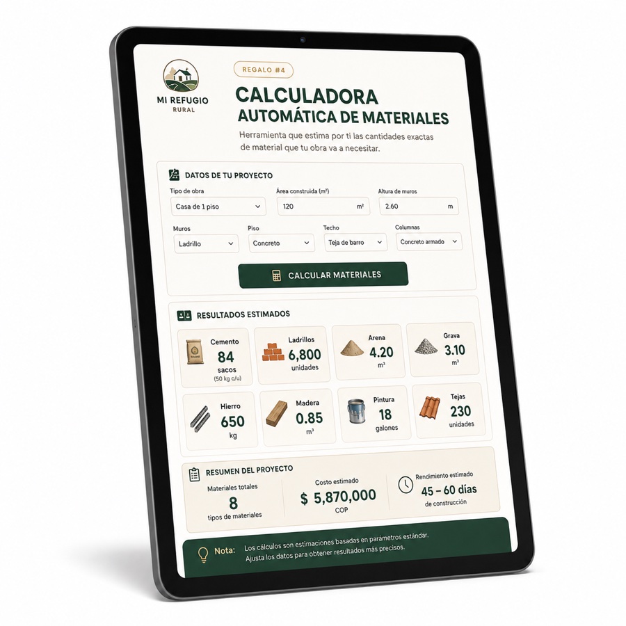 Mockup de la Calculadora Automática de Materiales