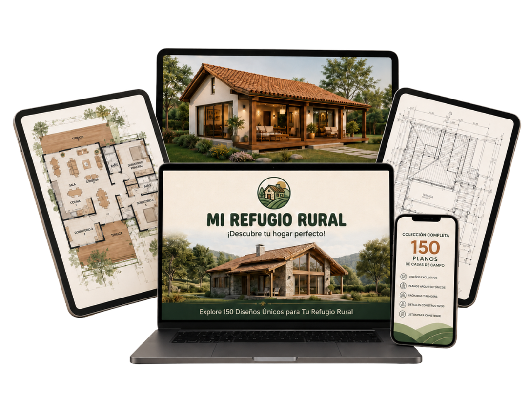 Mockup de los proyectos Mi Refugio Rural en laptop, tablet y celular