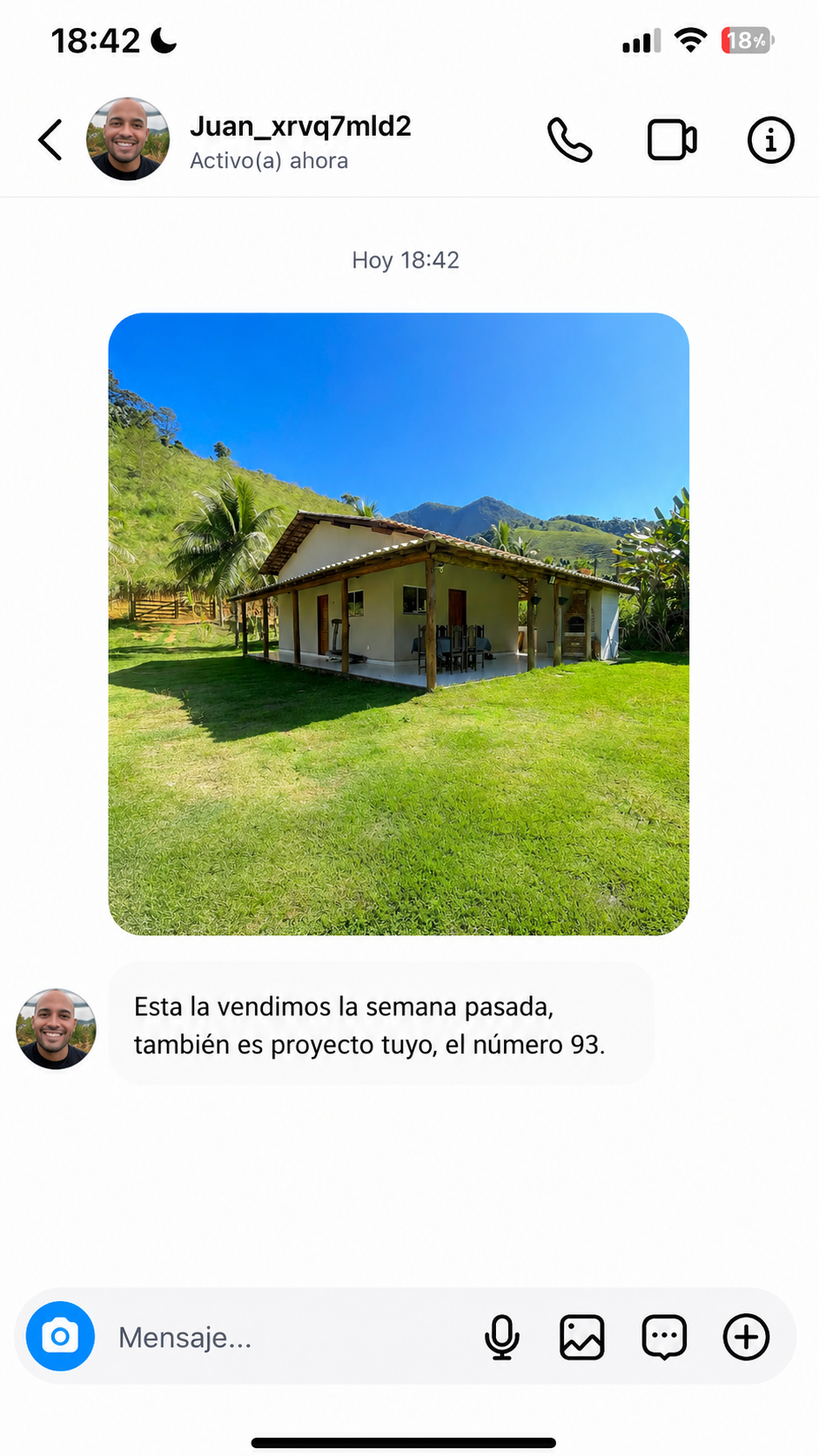 Testimonio de un cliente por Instagram