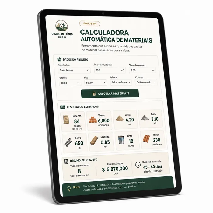 Mockup da Calculadora Automática de Materiais
